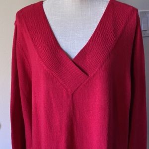 NWT Karen Scott Cross V-Neck Sweater   Long Sleeves   Cotton/Acrylic   Red   XXL
